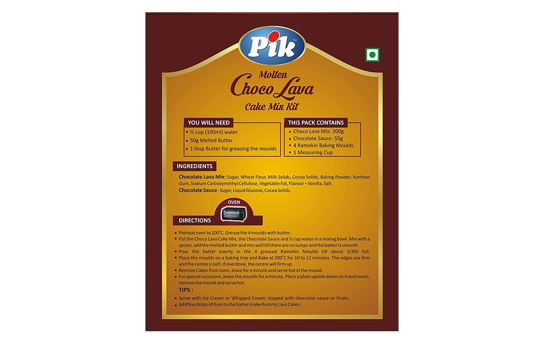 Pik Molten Choco Lava Cake Mix Kit   Box  255 grams